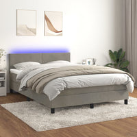 Thumbnail for Boxspringbett mit Matratze & LED Hellgrau 140x190 cm Samt