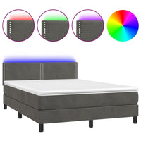 Thumbnail for Boxspringbett mit Matratze & LED Dunkelgrau 140x190 cm Samt
