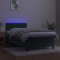 Thumbnail for Boxspringbett mit Matratze & LED Dunkelgrün 90x200 cm Samt