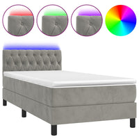 Thumbnail for Boxspringbett mit Matratze & LED Hellgrau 90x200 cm Samt