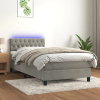 Thumbnail for Boxspringbett mit Matratze & LED Hellgrau 90x200 cm Samt