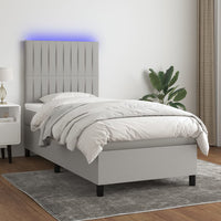 Thumbnail for Boxspringbett mit Matratze & LED Hellgrau 90x200 cm Stoff