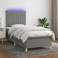Thumbnail for Boxspringbett mit Matratze & LED Dunkelgrau 90x200 cm Stoff