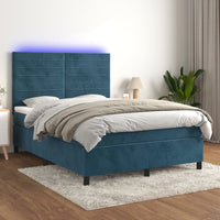 Thumbnail for Boxspringbett mit Matratze & LED Dunkelblau 140x190 cm Samt