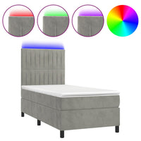 Thumbnail for Boxspringbett mit Matratze & LED Hellgrau 80x200 cm Samt