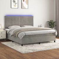 Thumbnail for Boxspringbett mit Matratze & LED Hellgrau 180x200 cm Samt