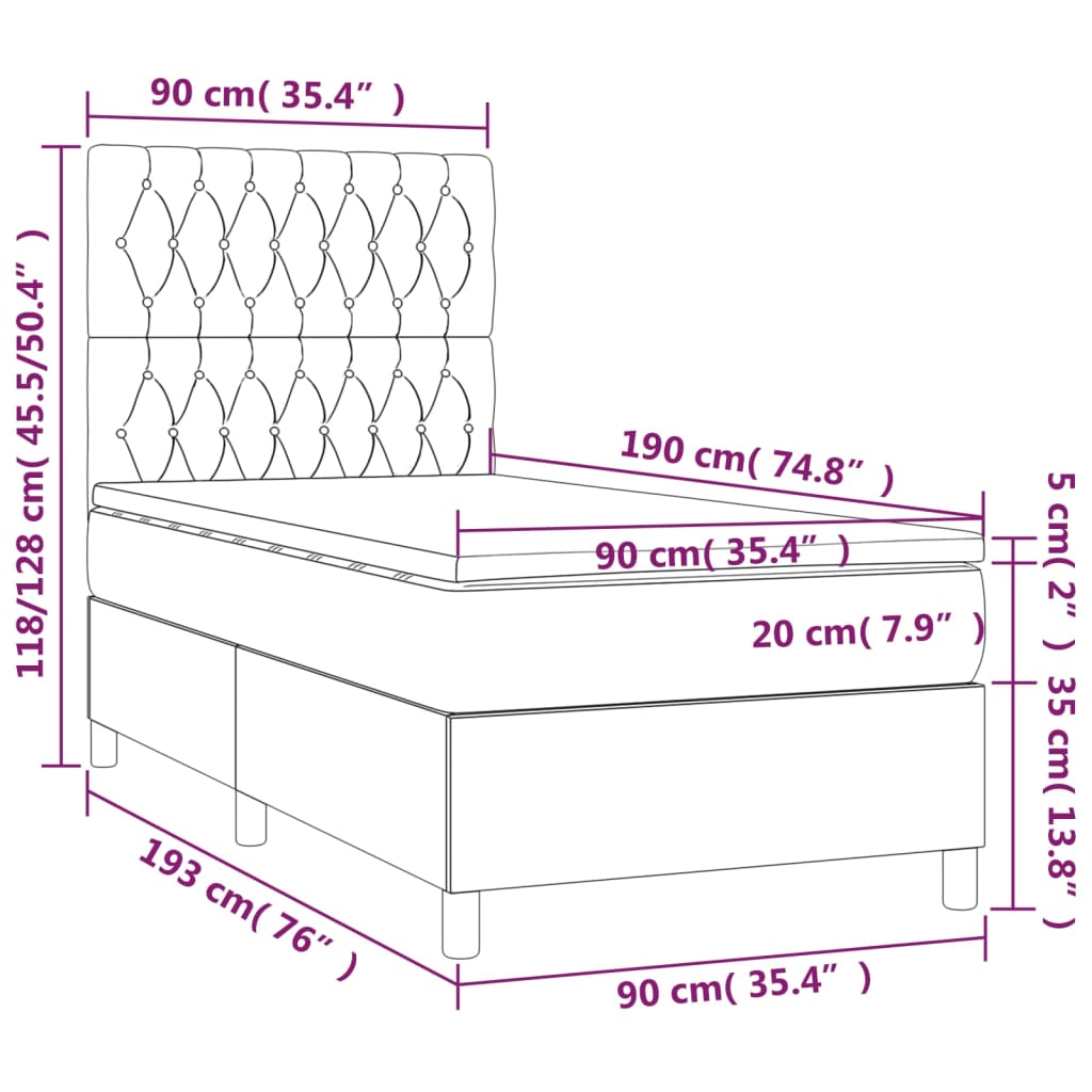 Boxspringbett mit Matratze & LED Schwarz 90x190 cm Samt
