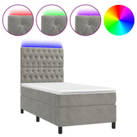 Thumbnail for Boxspringbett mit Matratze & LED Hellgrau 90x200 cm Samt