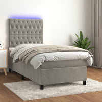 Thumbnail for Boxspringbett mit Matratze & LED Hellgrau 90x200 cm Samt