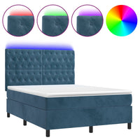 Thumbnail for Boxspringbett mit Matratze & LED Dunkelblau 140x200 cm Samt