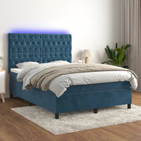 Thumbnail for Boxspringbett mit Matratze & LED Dunkelblau 140x200 cm Samt
