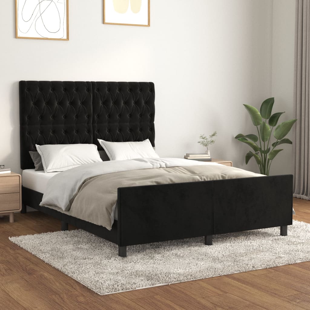 Bettgestell mit Kopfteil Schwarz 140x190 cm Samt
