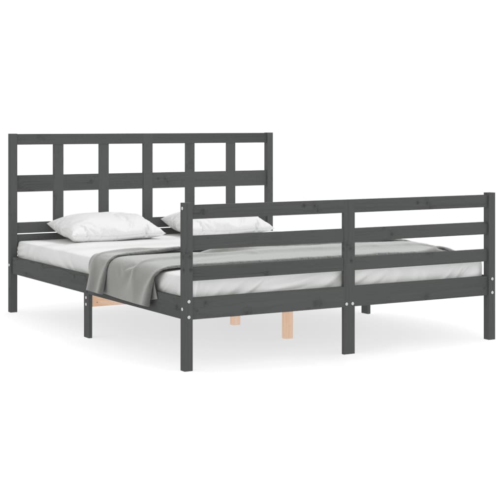 Massivholzbett mit Kopfteil Grau 5FT King Size