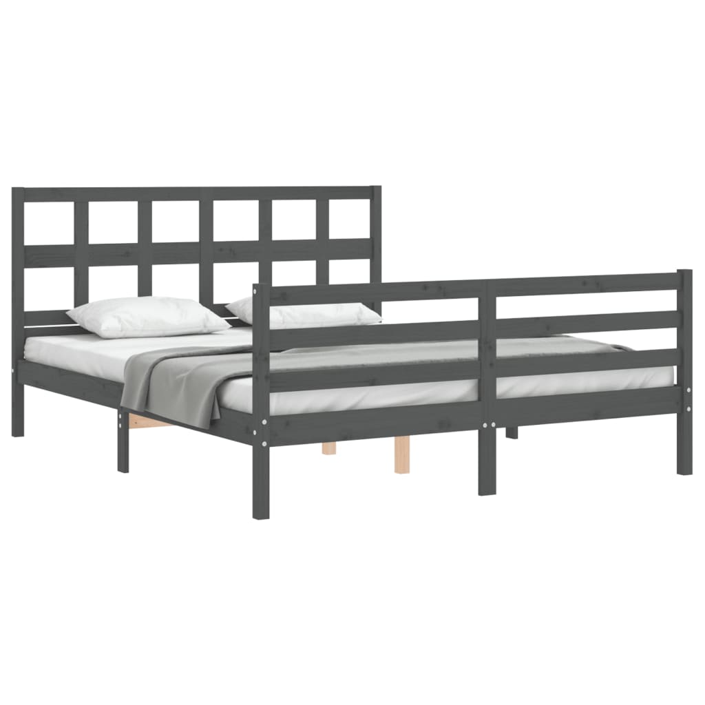 Massivholzbett mit Kopfteil Grau 5FT King Size