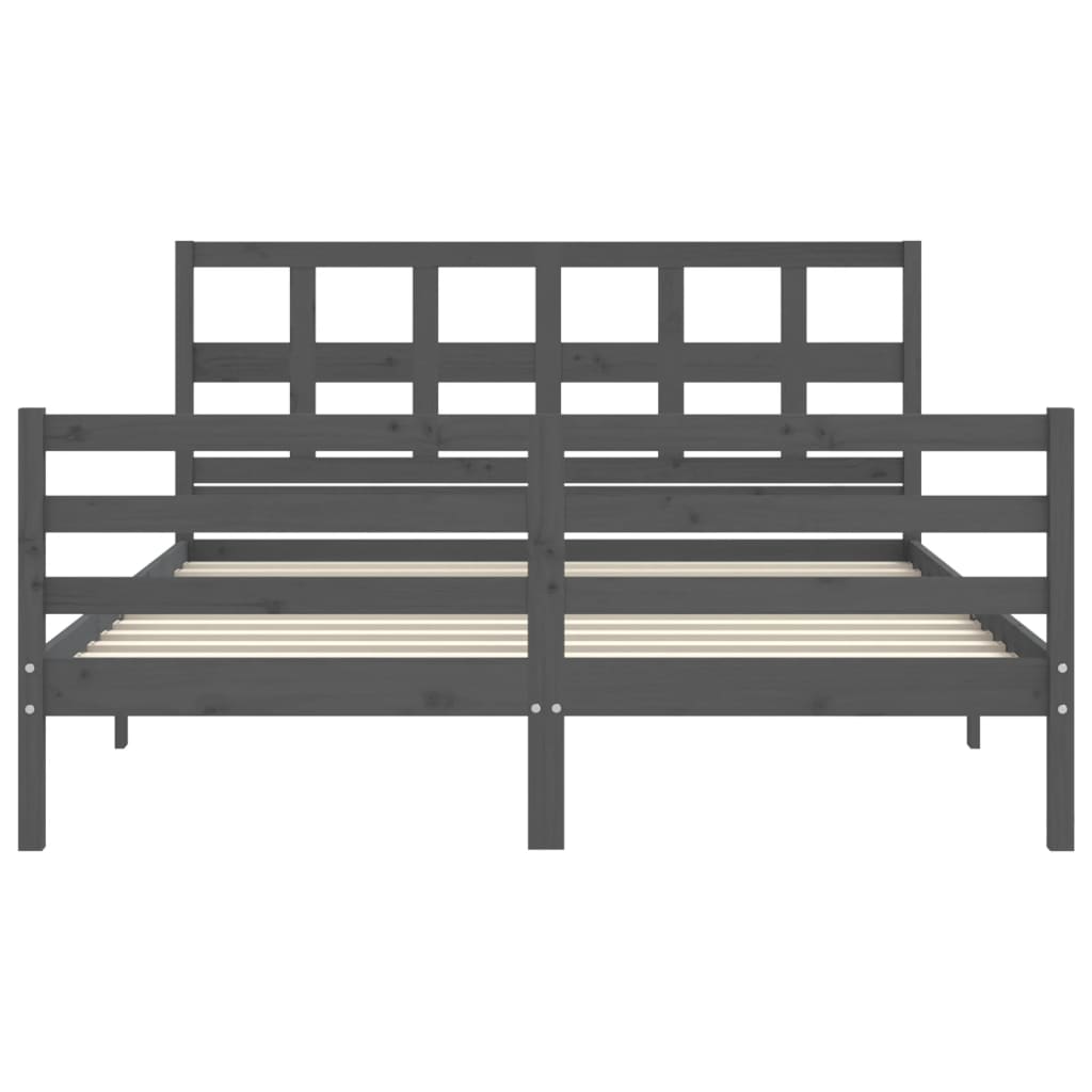 Massivholzbett mit Kopfteil Grau 5FT King Size
