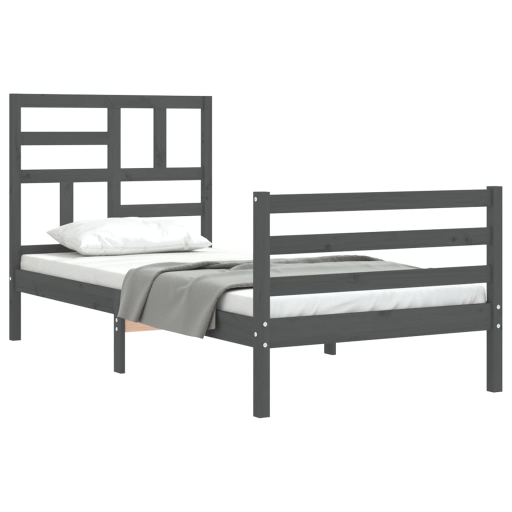 Massivholzbett mit Kopfteil Grau 90x200 cm