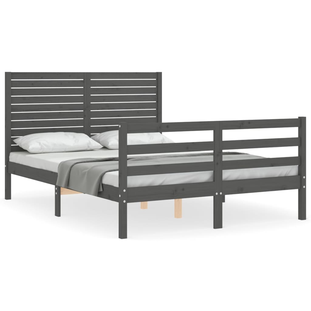 Massivholzbett mit Kopfteil Grau 4FT Small Double