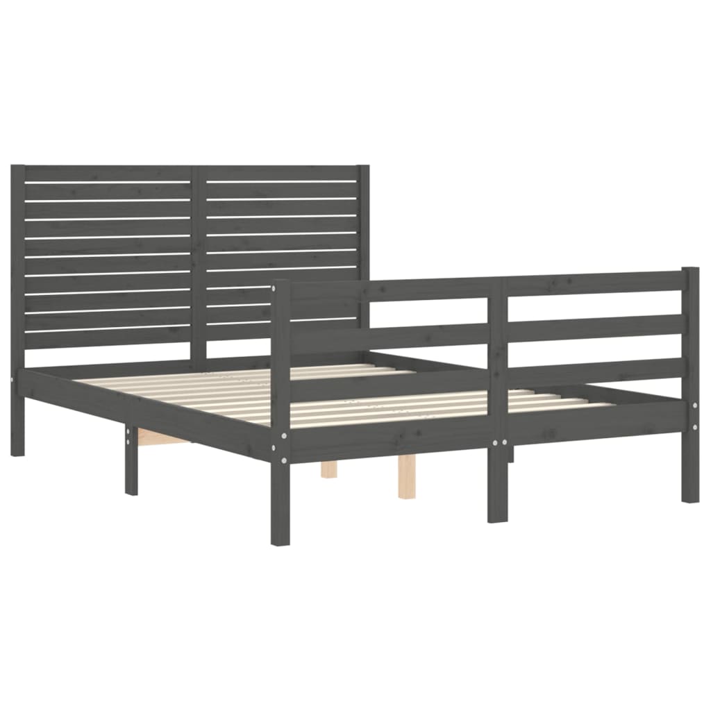 Massivholzbett mit Kopfteil Grau 4FT Small Double