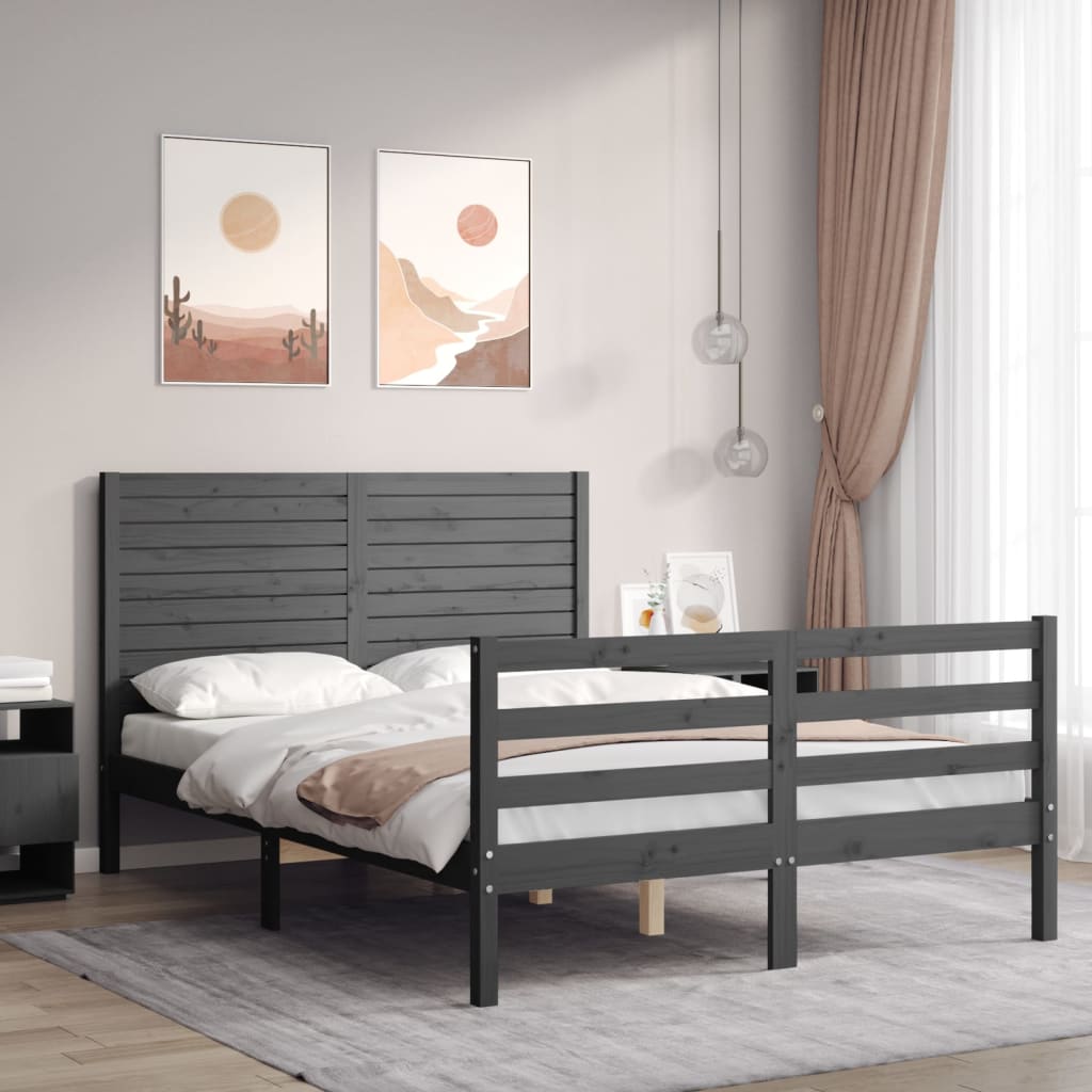 Massivholzbett mit Kopfteil Grau 4FT Small Double