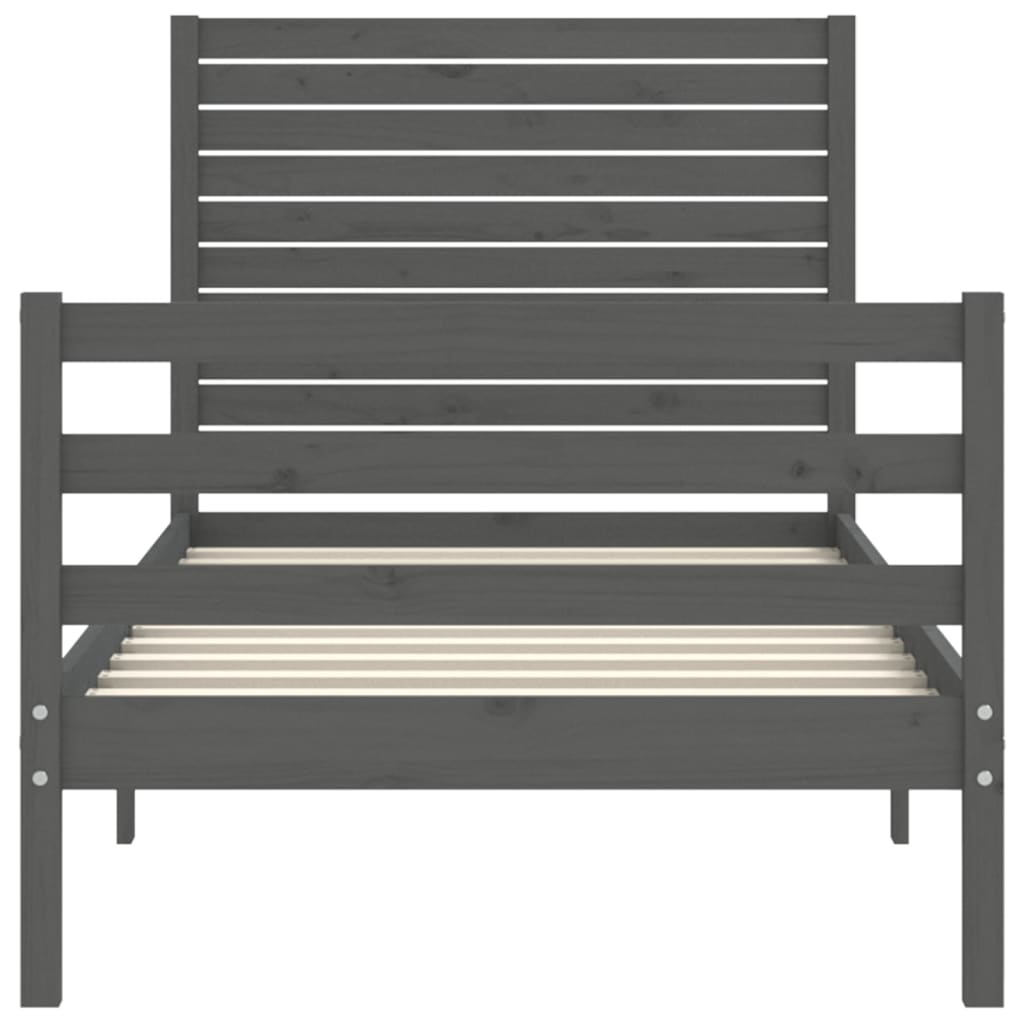 Massivholzbett mit Kopfteil Grau 90x200 cm