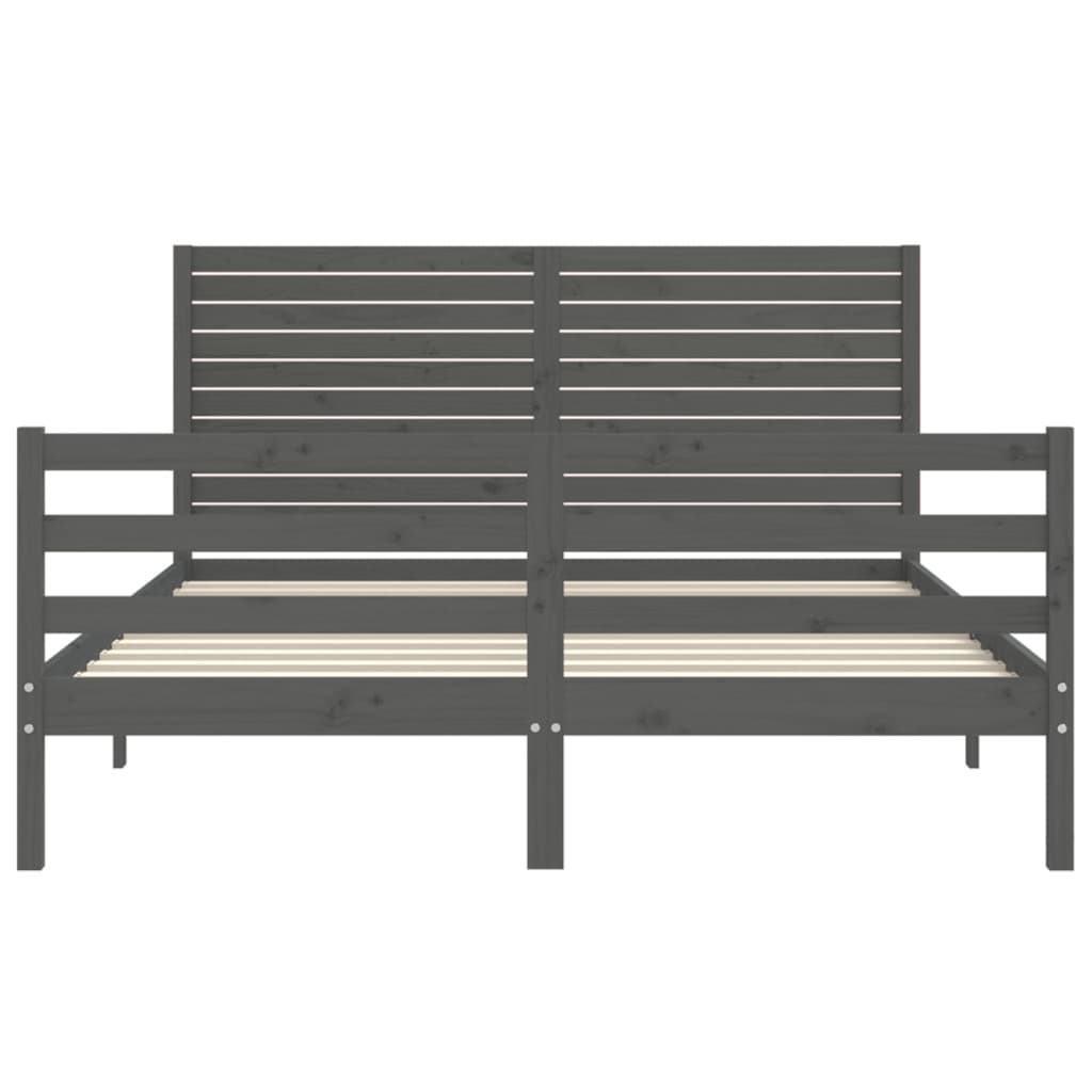 Massivholzbett mit Kopfteil Grau 160x200 cm