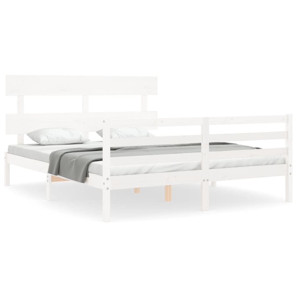 Massivholzbett mit Kopfteil Weiß 5FT King Size