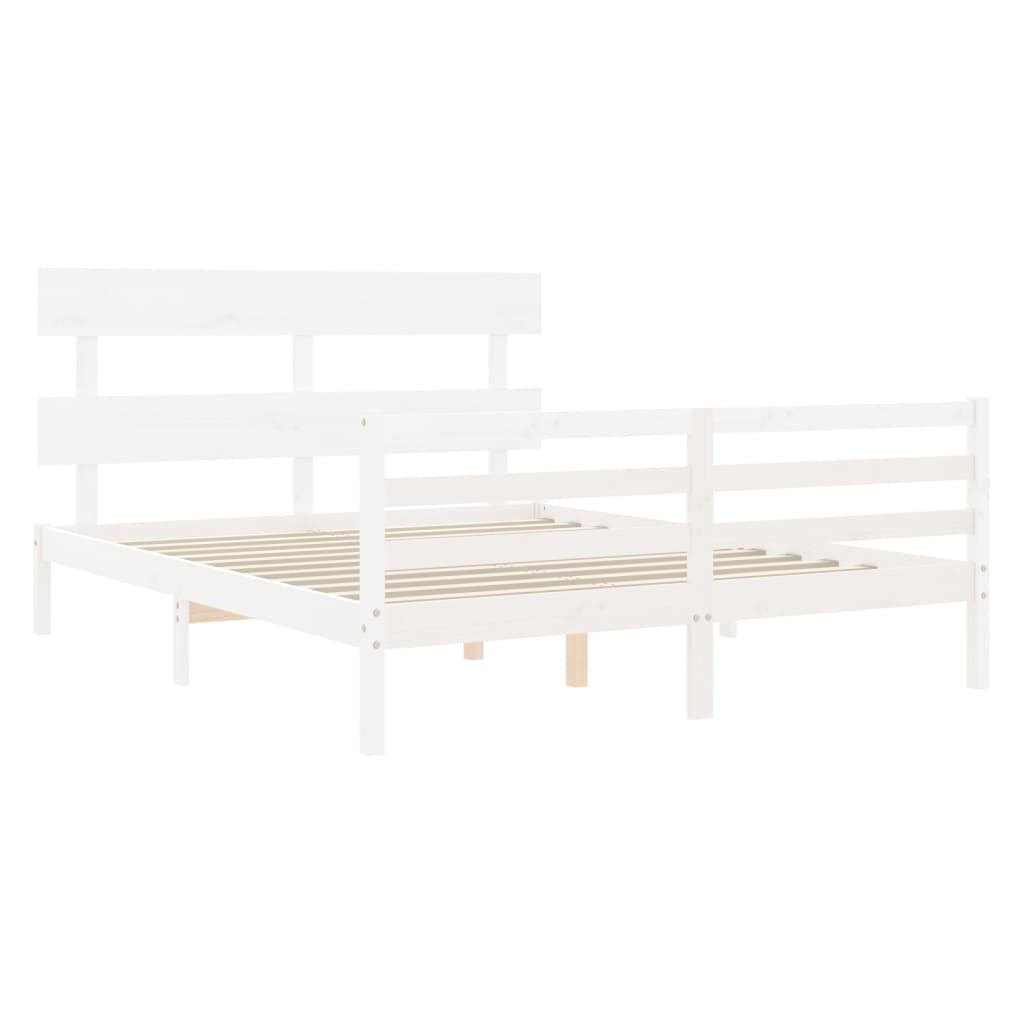 Massivholzbett mit Kopfteil Weiß 5FT King Size