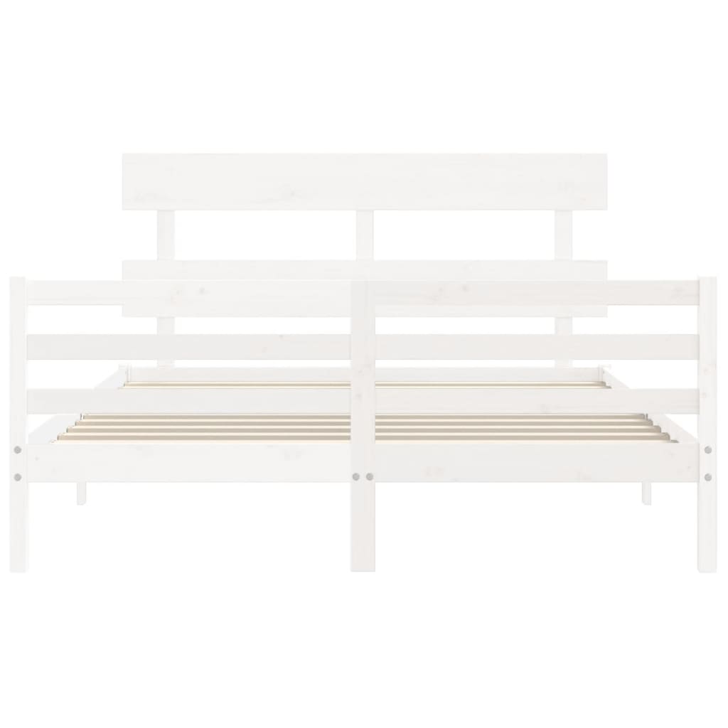 Massivholzbett mit Kopfteil Weiß 5FT King Size