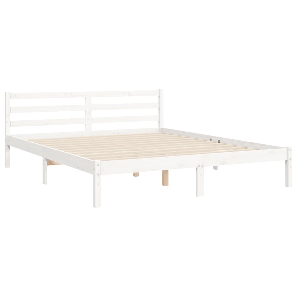 Massivholzbett mit Kopfteil Weiß 5FT King Size