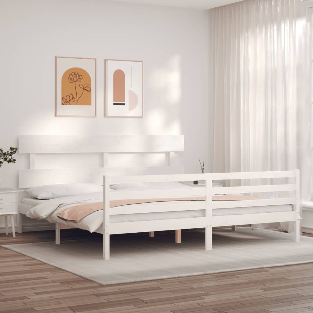 Massivholzbett mit Kopfteil Weiß 6FT Super King