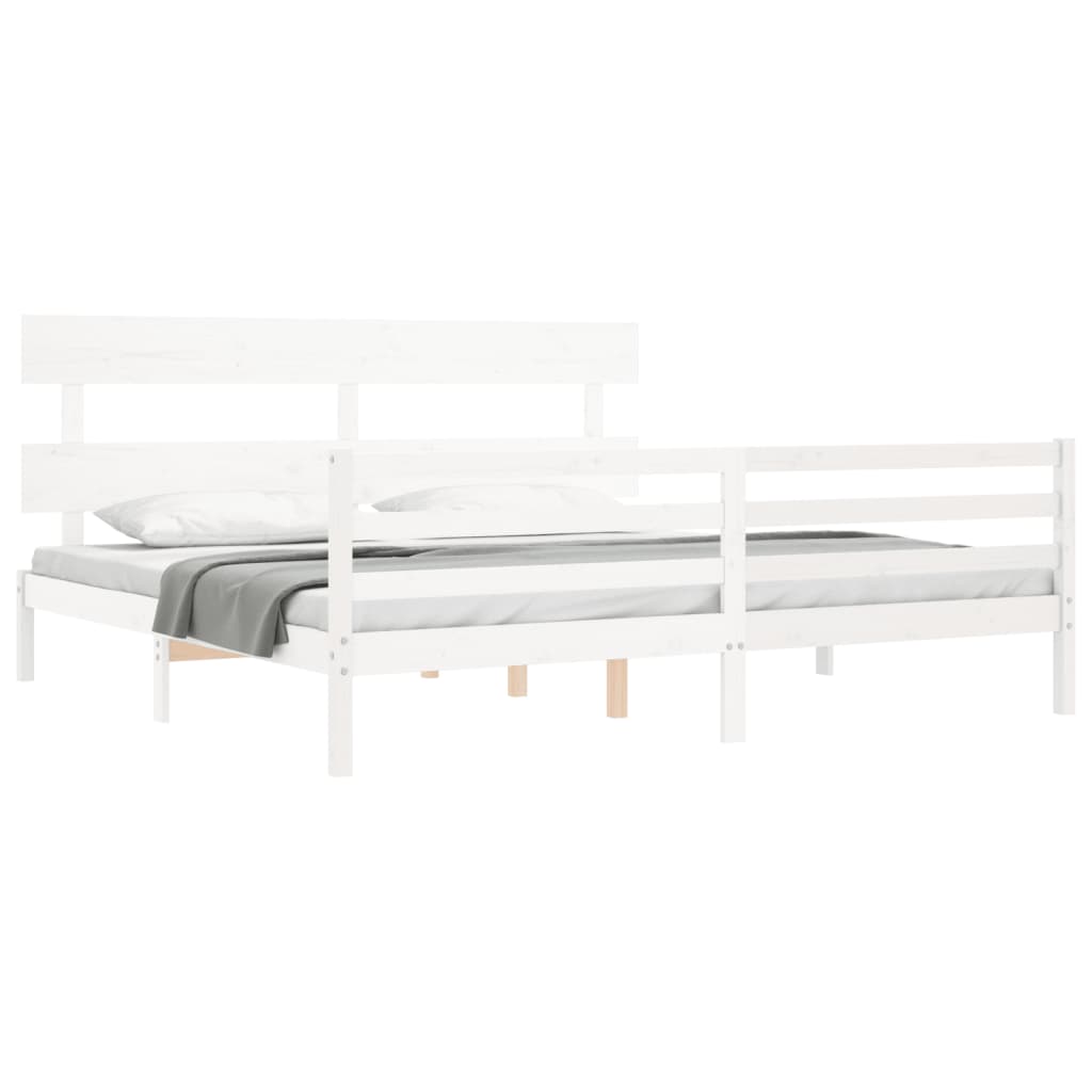 Massivholzbett mit Kopfteil Weiß 6FT Super King