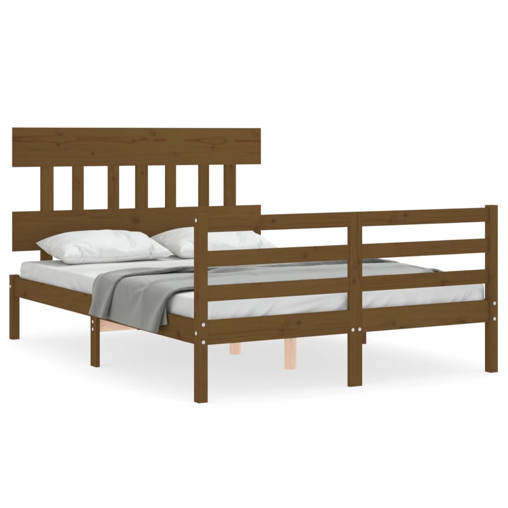 Massivholzbett mit Kopfteil Honigbraun 4FT Small Double