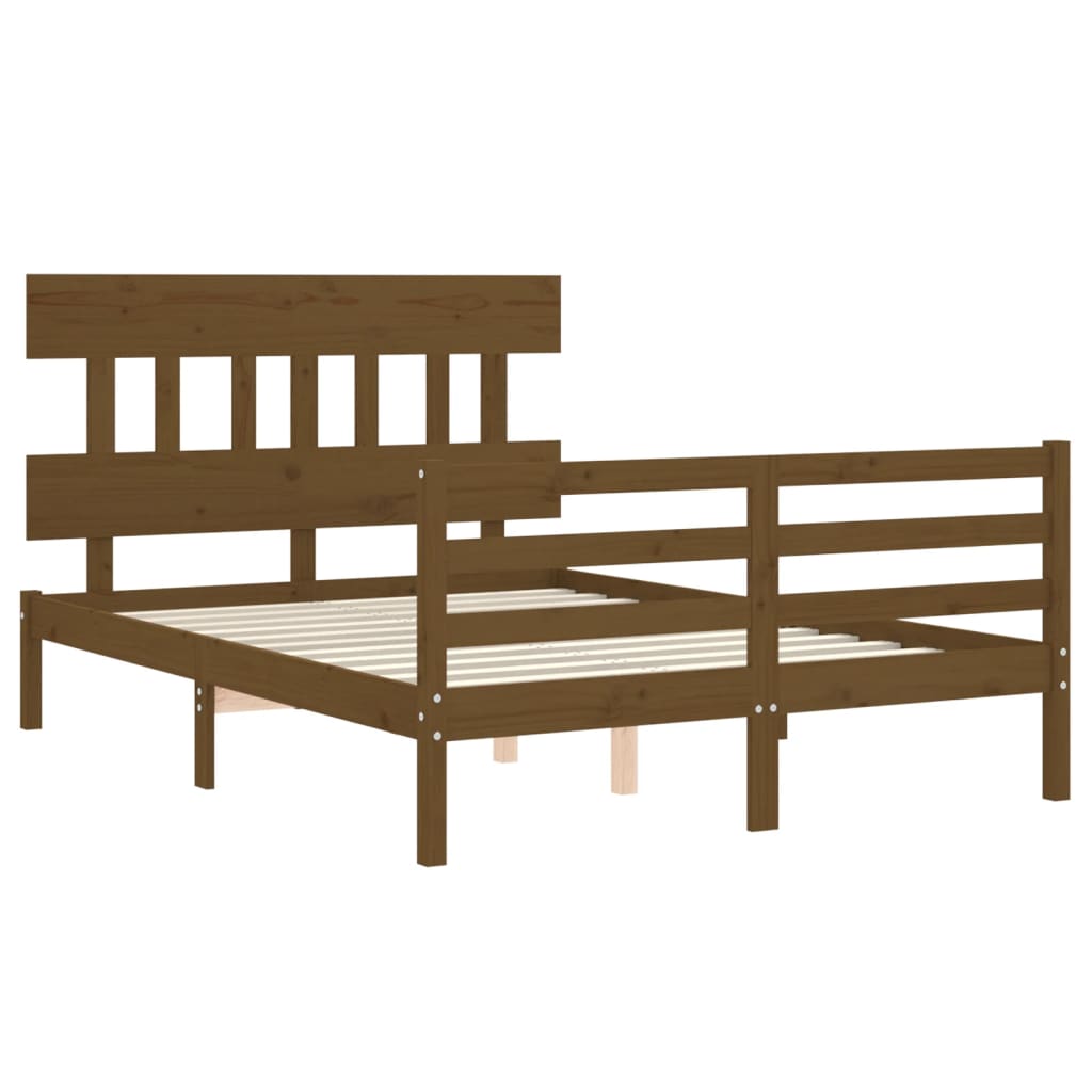 Massivholzbett mit Kopfteil Honigbraun 4FT Small Double