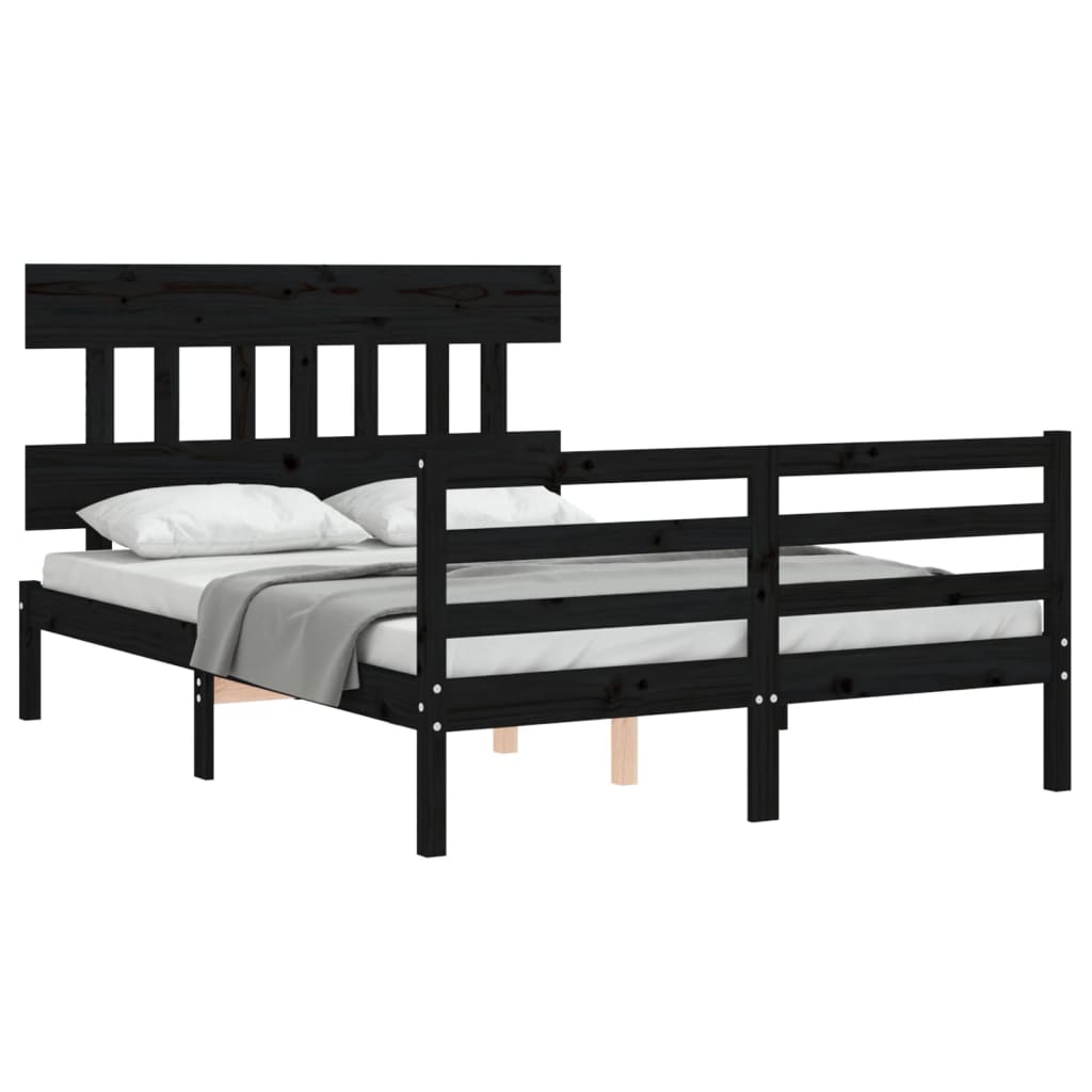 Massivholzbett mit Kopfteil Schwarz 4FT Small Double