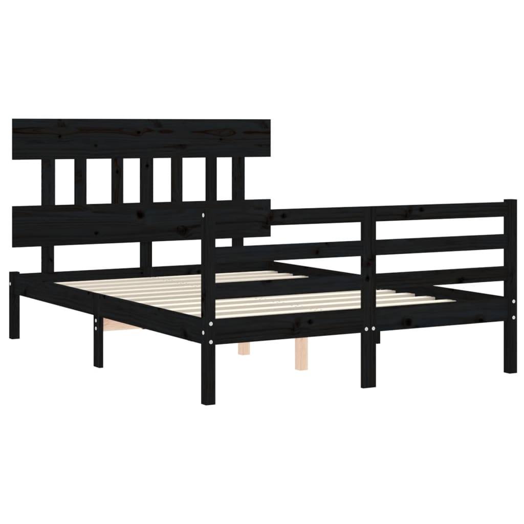 Massivholzbett mit Kopfteil Schwarz 4FT Small Double