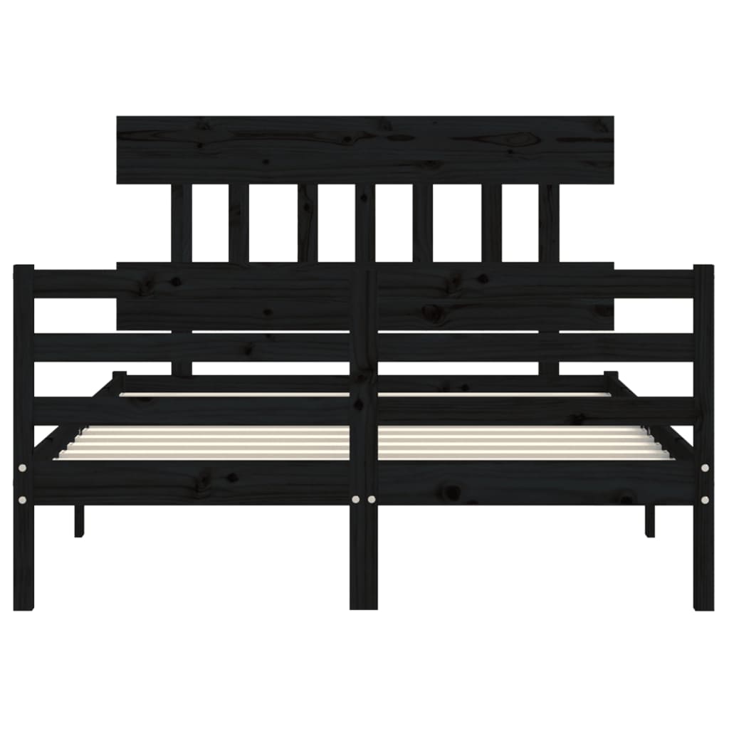 Massivholzbett mit Kopfteil Schwarz 4FT Small Double