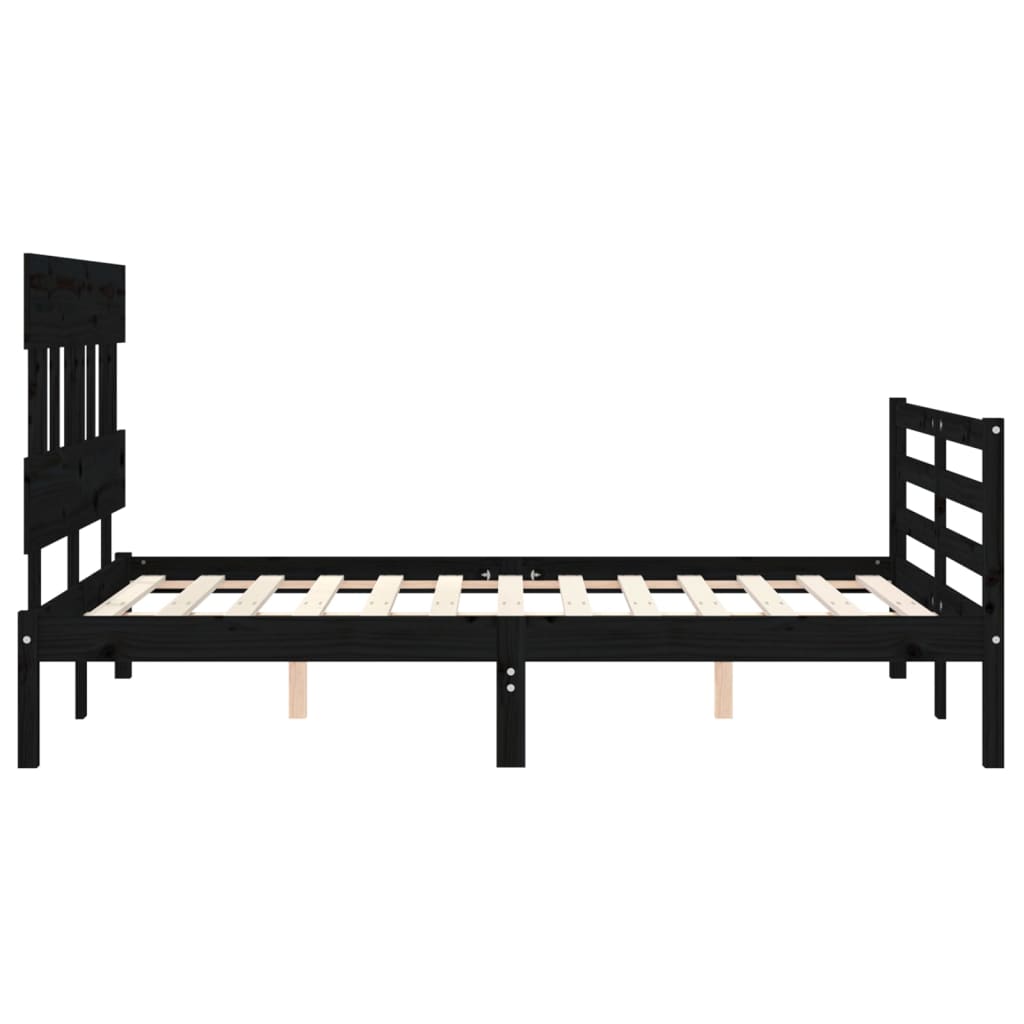 Massivholzbett mit Kopfteil Schwarz 4FT Small Double