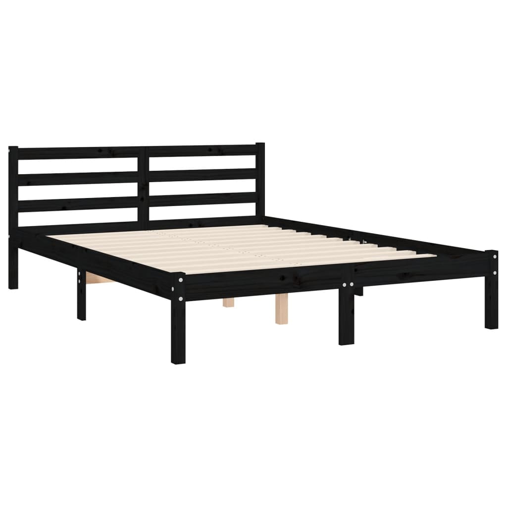 Massivholzbett mit Kopfteil Schwarz 4FT Small Double