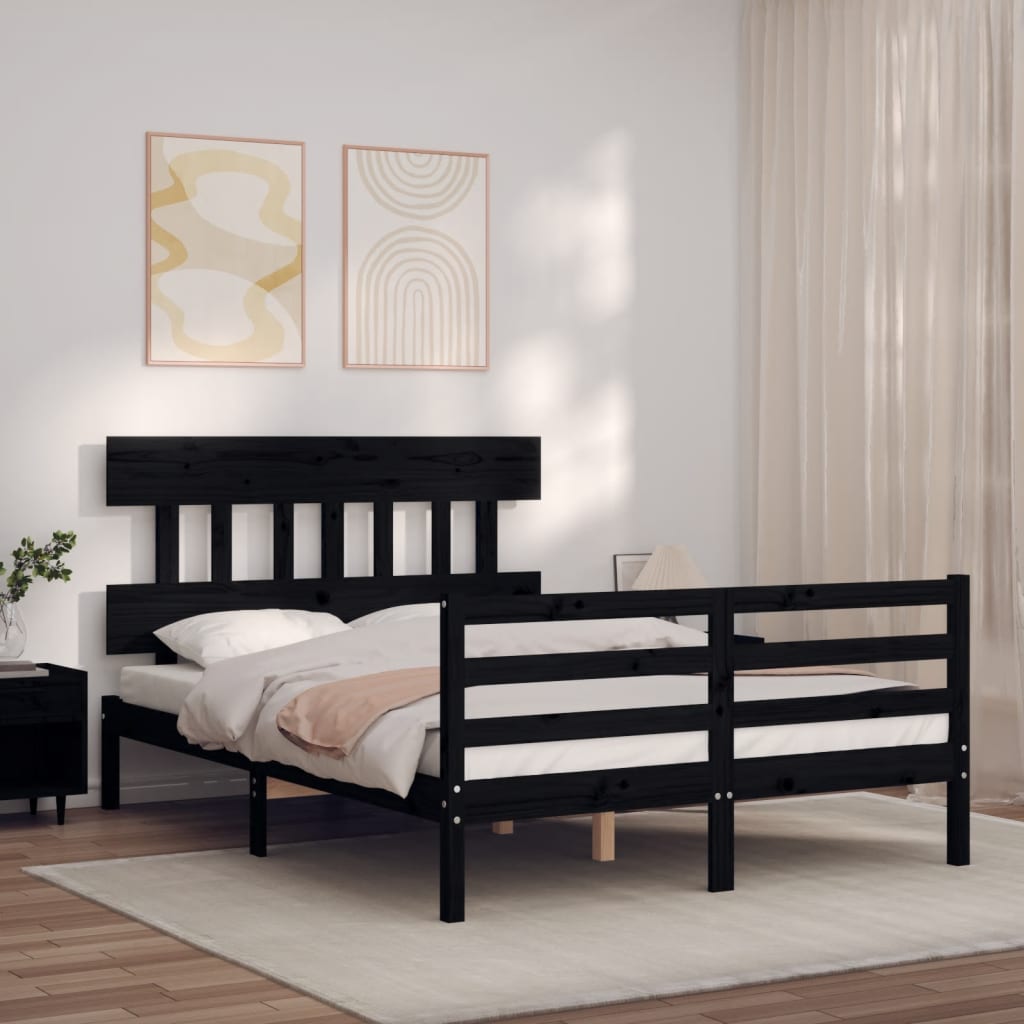Massivholzbett mit Kopfteil Schwarz 4FT Small Double
