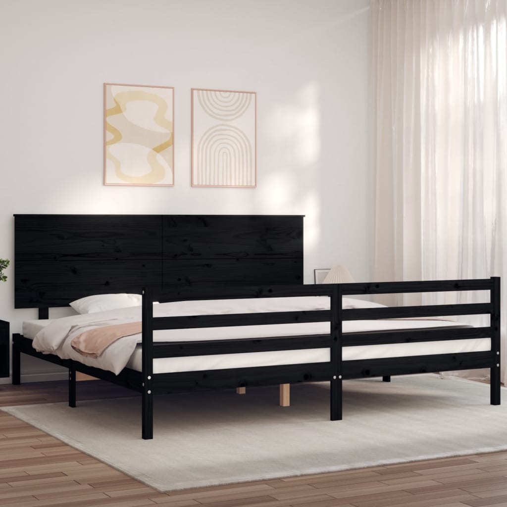 Massivholzbett mit Kopfteil Schwarz 6FT Super King