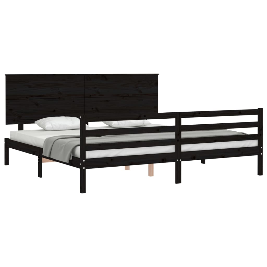 Massivholzbett mit Kopfteil Schwarz 6FT Super King