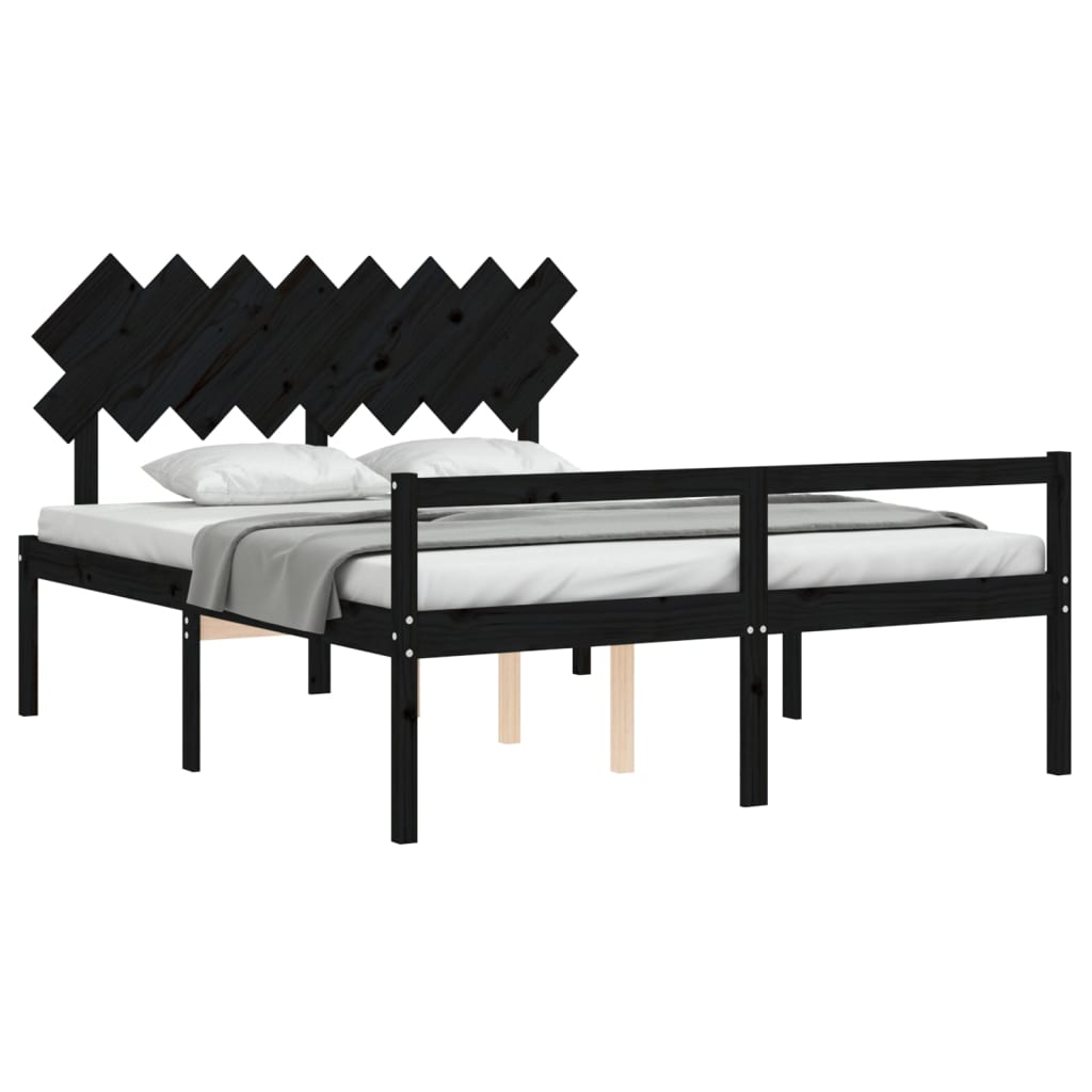 Massivholzbett mit Kopfteil Schwarz 160x200 cm