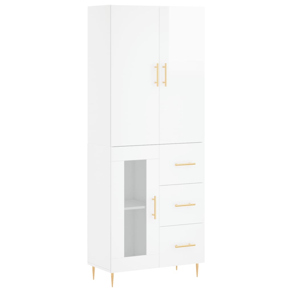 Highboard Hochglanz-Weiß 69,5x34x180 cm Holzwerkstoff