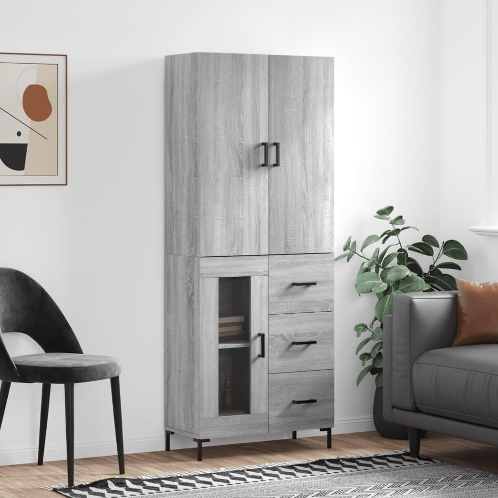 Highboard Grau Sonoma 69,5x34x180 cm Holzwerkstoff