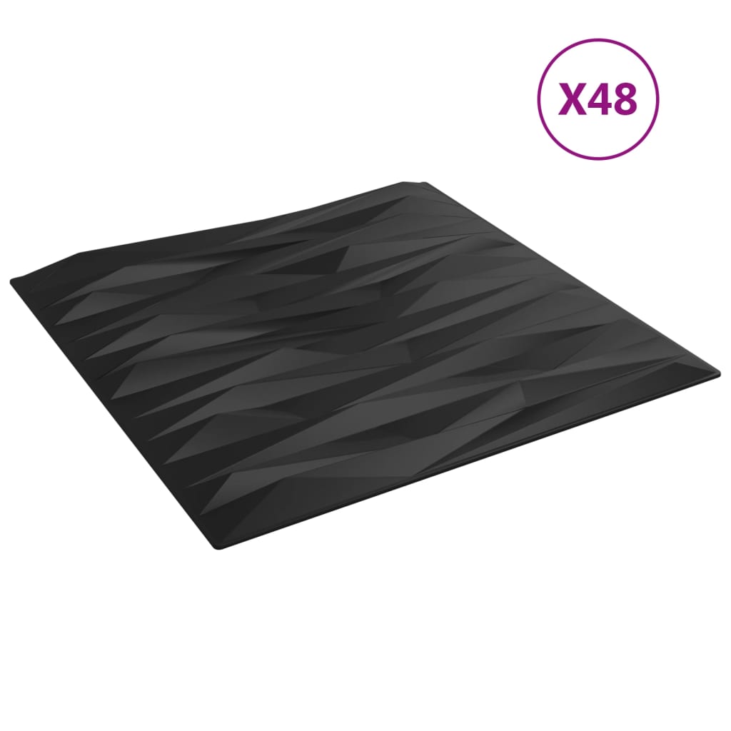 Wandpaneele 48 Stk. Schwarz 50x50 cm EPS 12 m² Stein