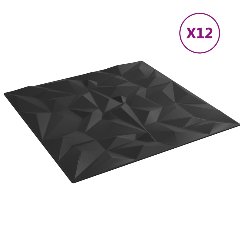 Wandpaneele 12 Stk. Schwarz 50x50 cm EPS 3 m² Amethyst