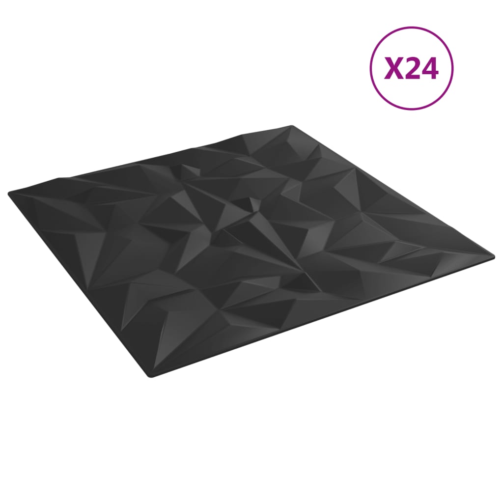 Wandpaneele 24 Stk. Schwarz 50x50 cm EPS 6 m² Amethyst