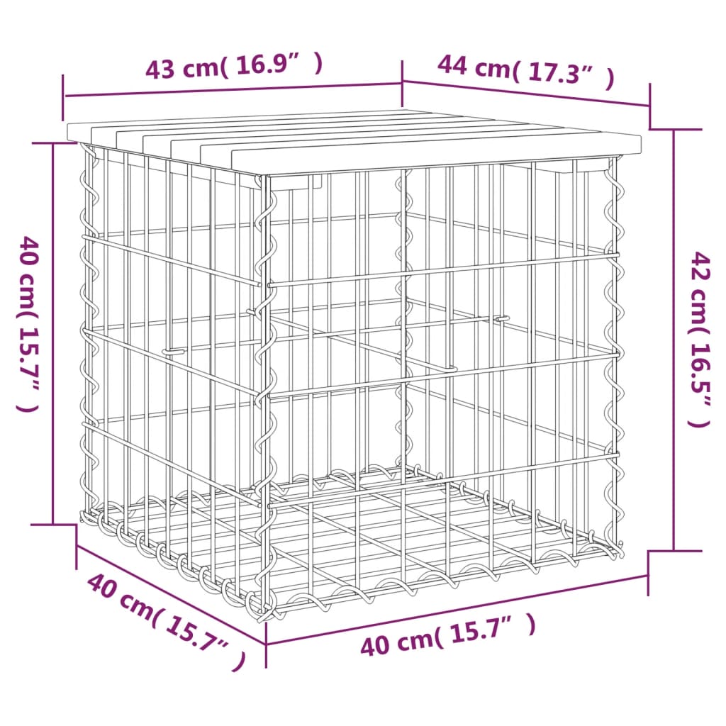 Gartenbank aus Gabionen 43x44x42 cm Massivholz Douglasie