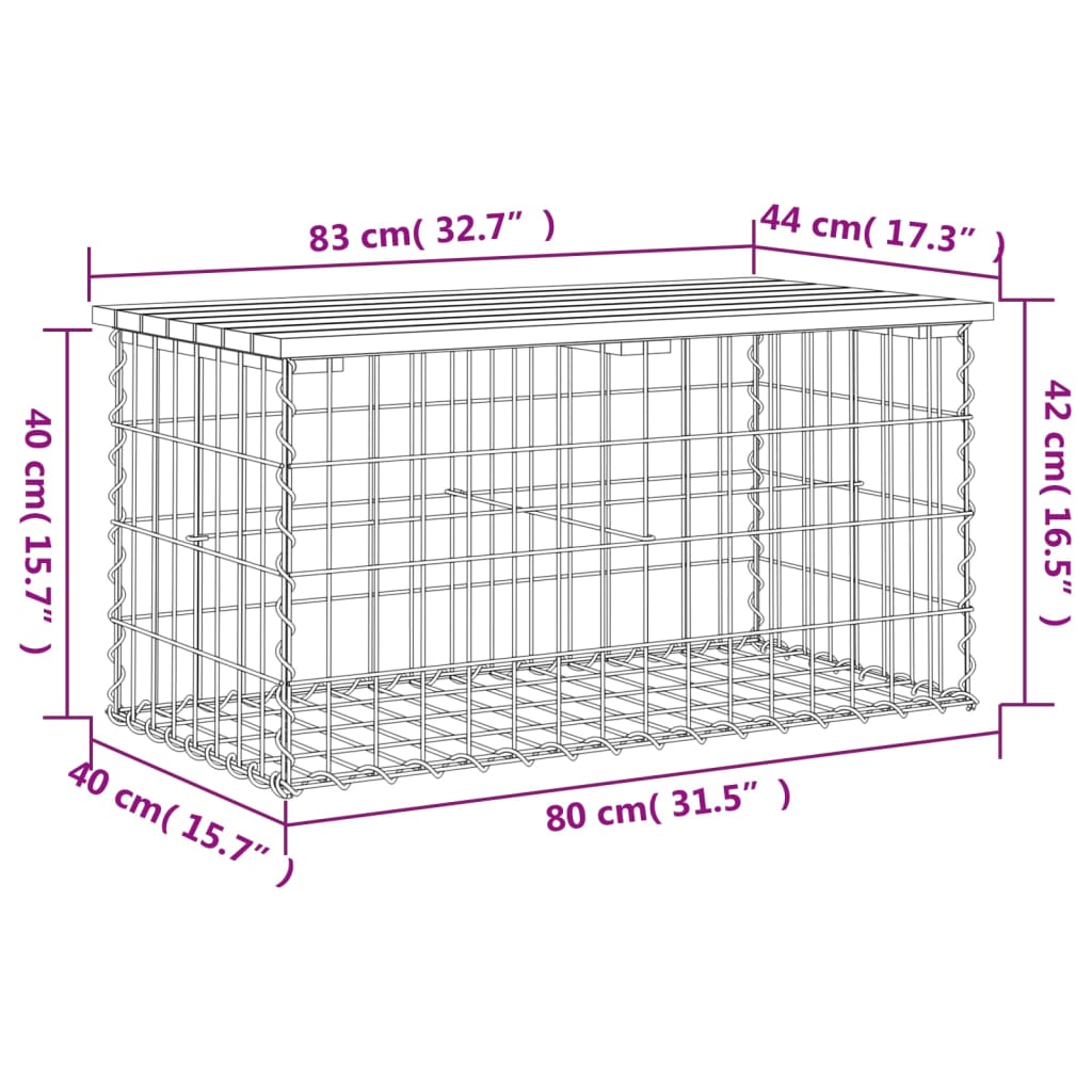 Gartenbank aus Gabionen 83x44x42 cm Massivholz Douglasie