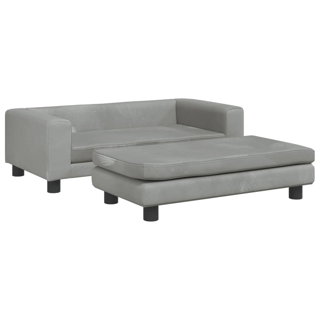Kindersofa mit Hocker Hellgrau 100x50x30 cm Samt